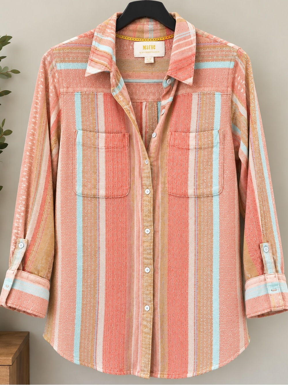 Anthropologie Maeve Wynwood Striped Button Down Blouse Size 8